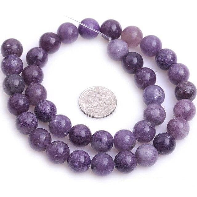 Round purple lepidolite beads