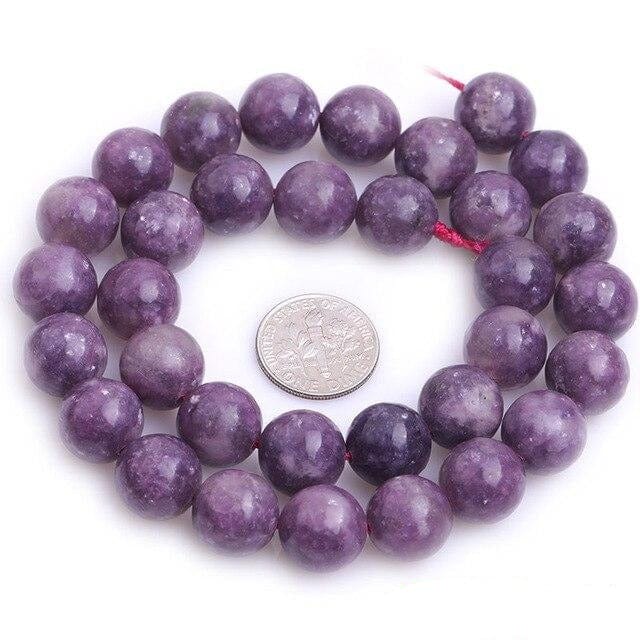 Round purple lepidolite beads