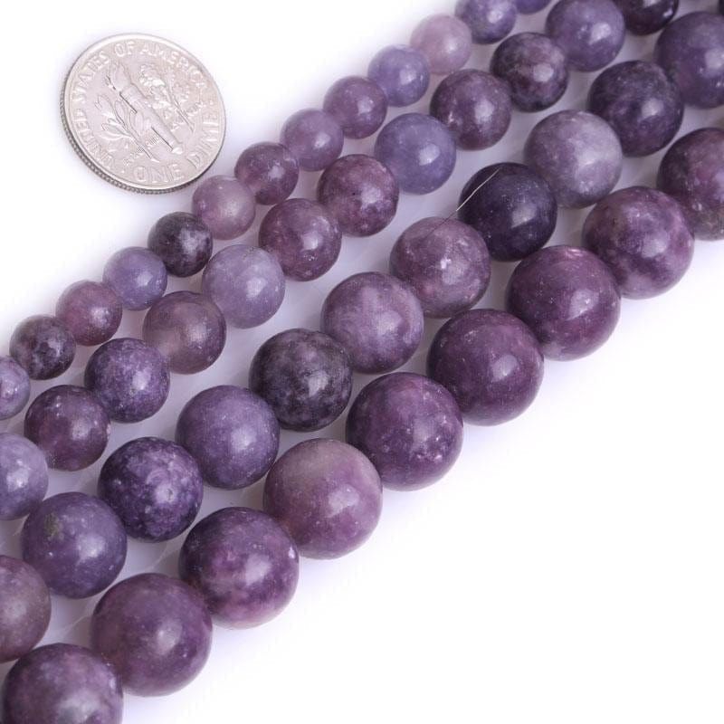 Round purple lepidolite beads
