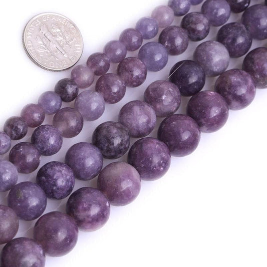 Round purple lepidolite beads