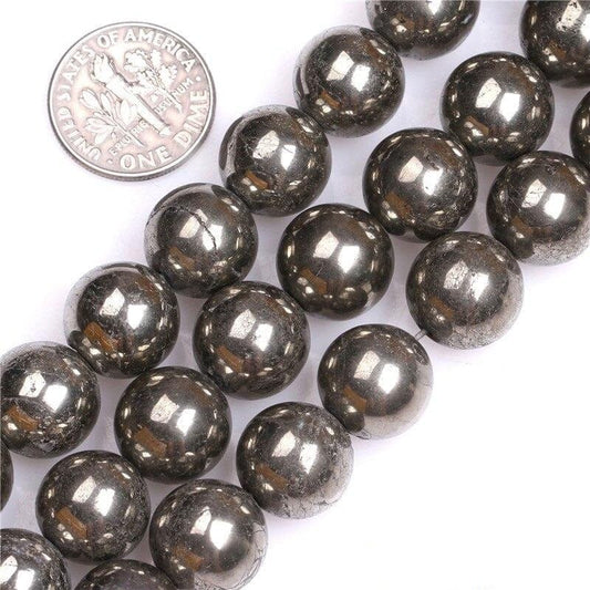 Round pyrite beads