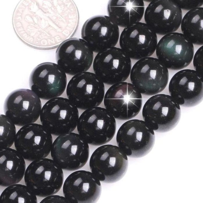 Round rainbow obsidian beads