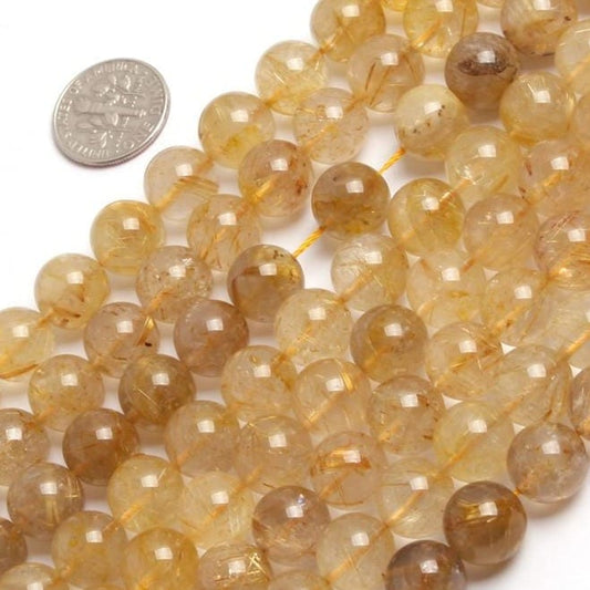 Round rutilated quartz beads