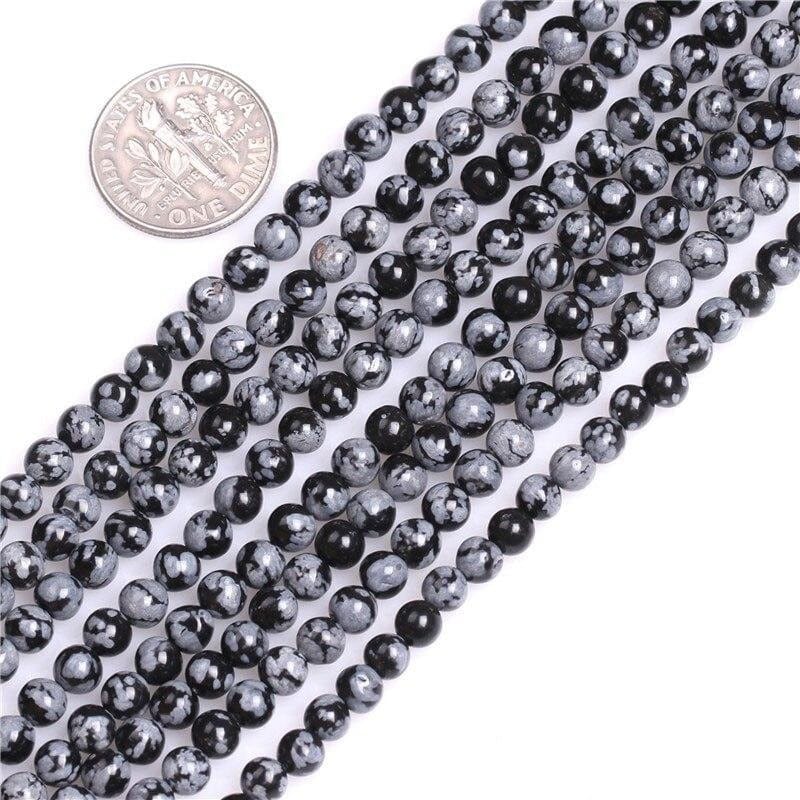Round snowflake obsidian beads