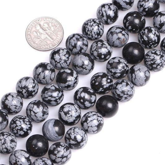 Round snowflake obsidian beads