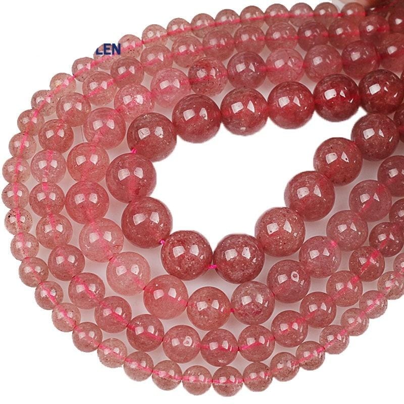 Round strawberry quartz beads