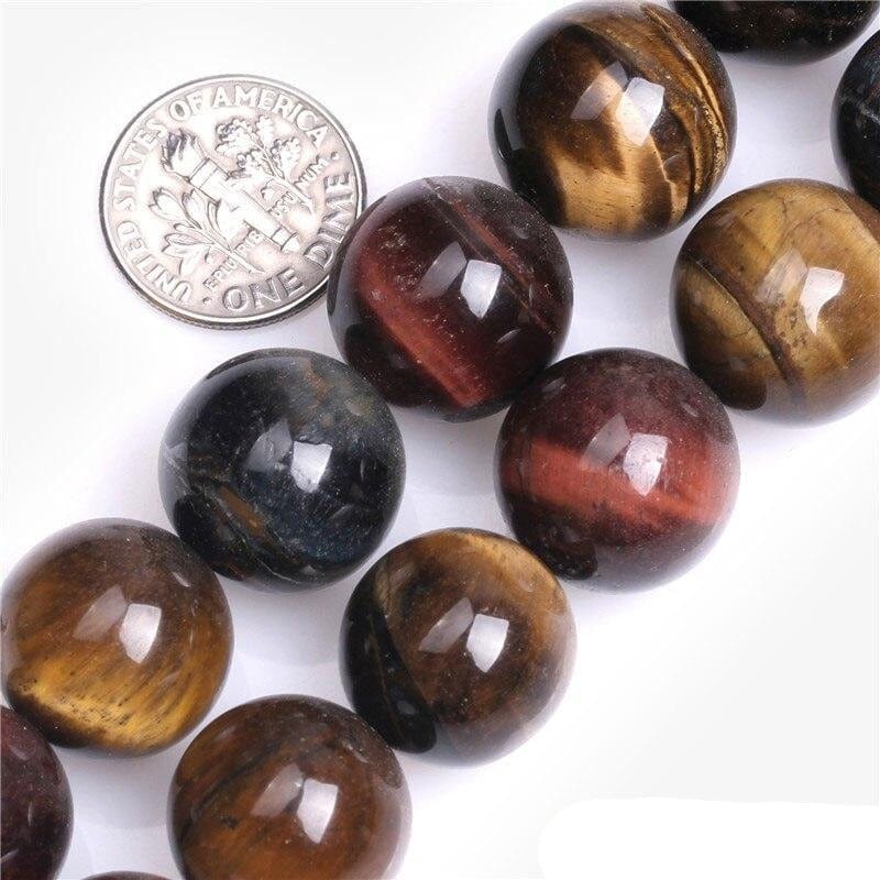 Round tiger’s eye, bull’s eye, and hawk’s eye beads