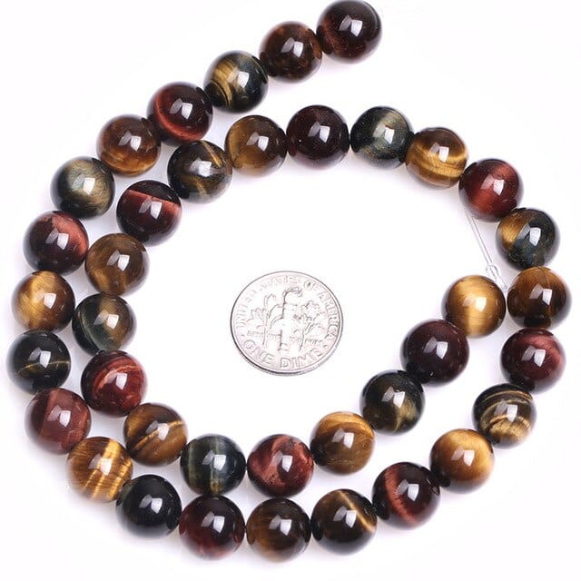 Round tiger’s eye, bull’s eye, and hawk’s eye beads
