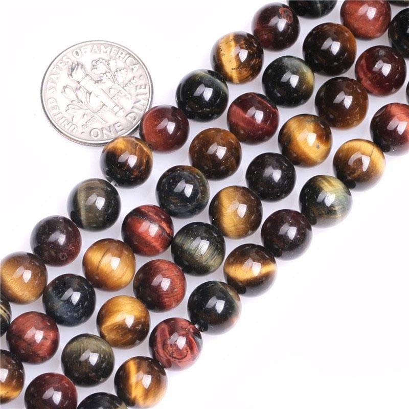 Round tiger’s eye, bull’s eye, and hawk’s eye beads