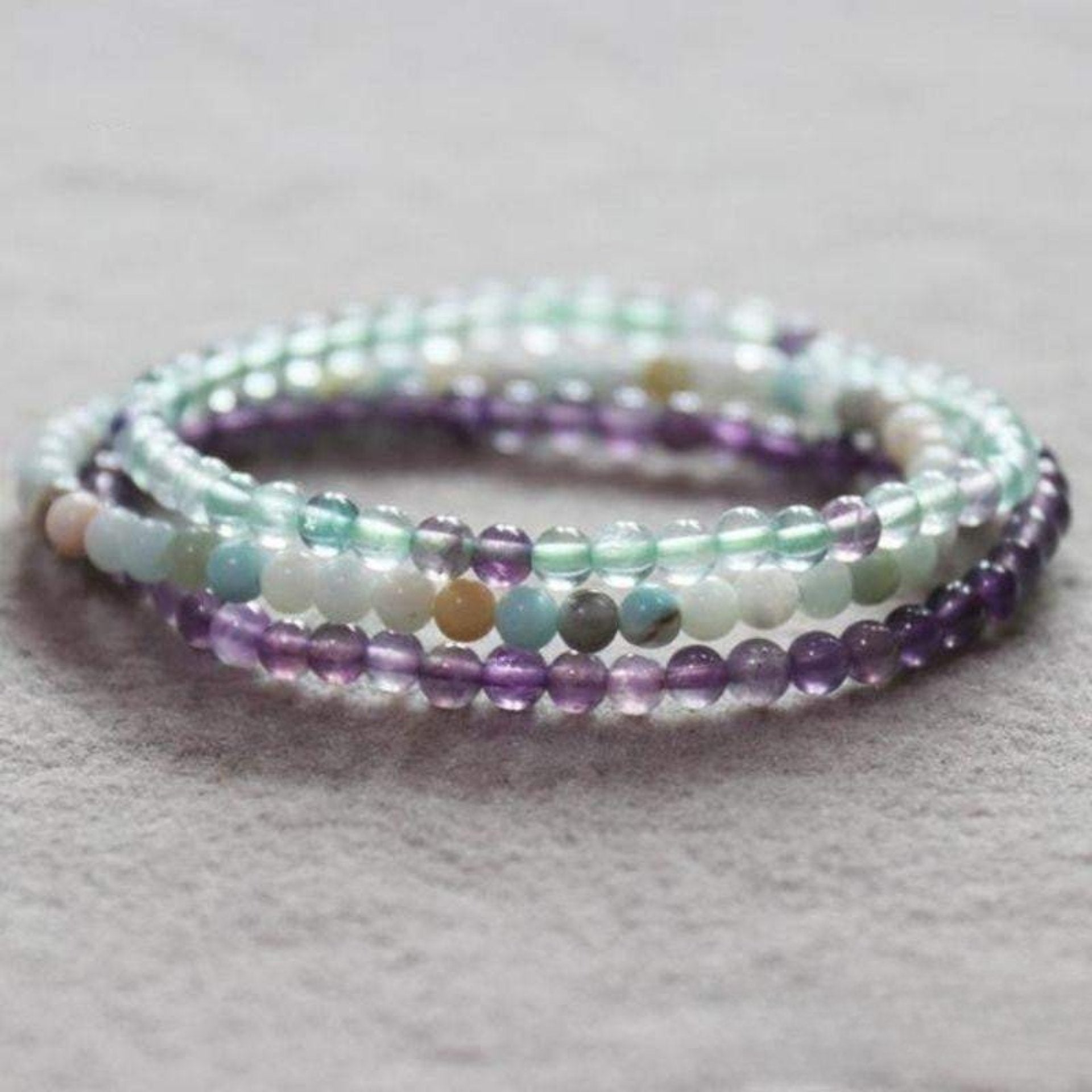 Set of 3 Bracelets in Fluorite, Amethyst & Amazonite
