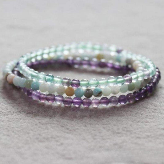 Set of 3 Bracelets in Fluorite, Amethyst & Amazonite