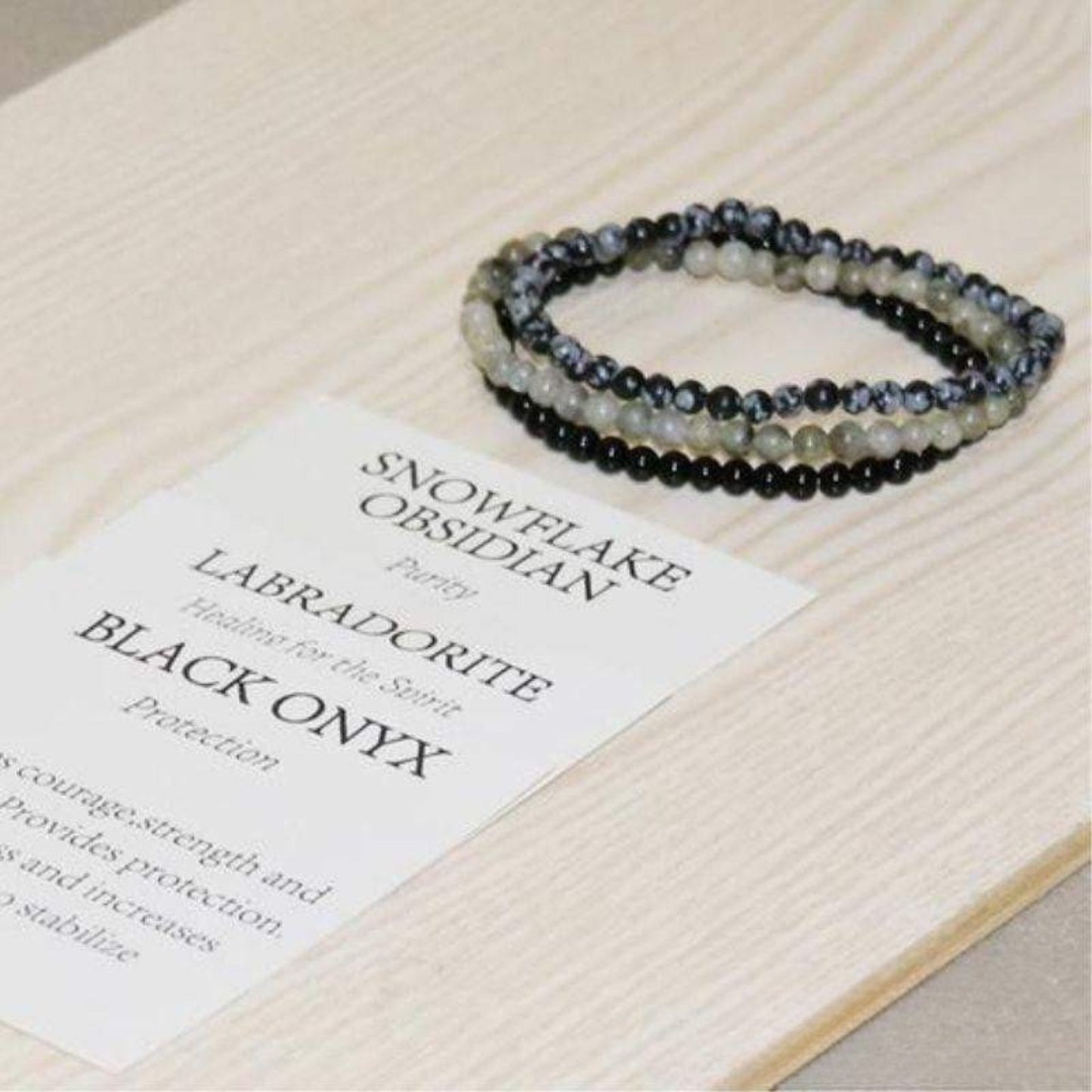 Set of 3 Bracelets in Labradorite, Black Onyx & Snow Obsidian