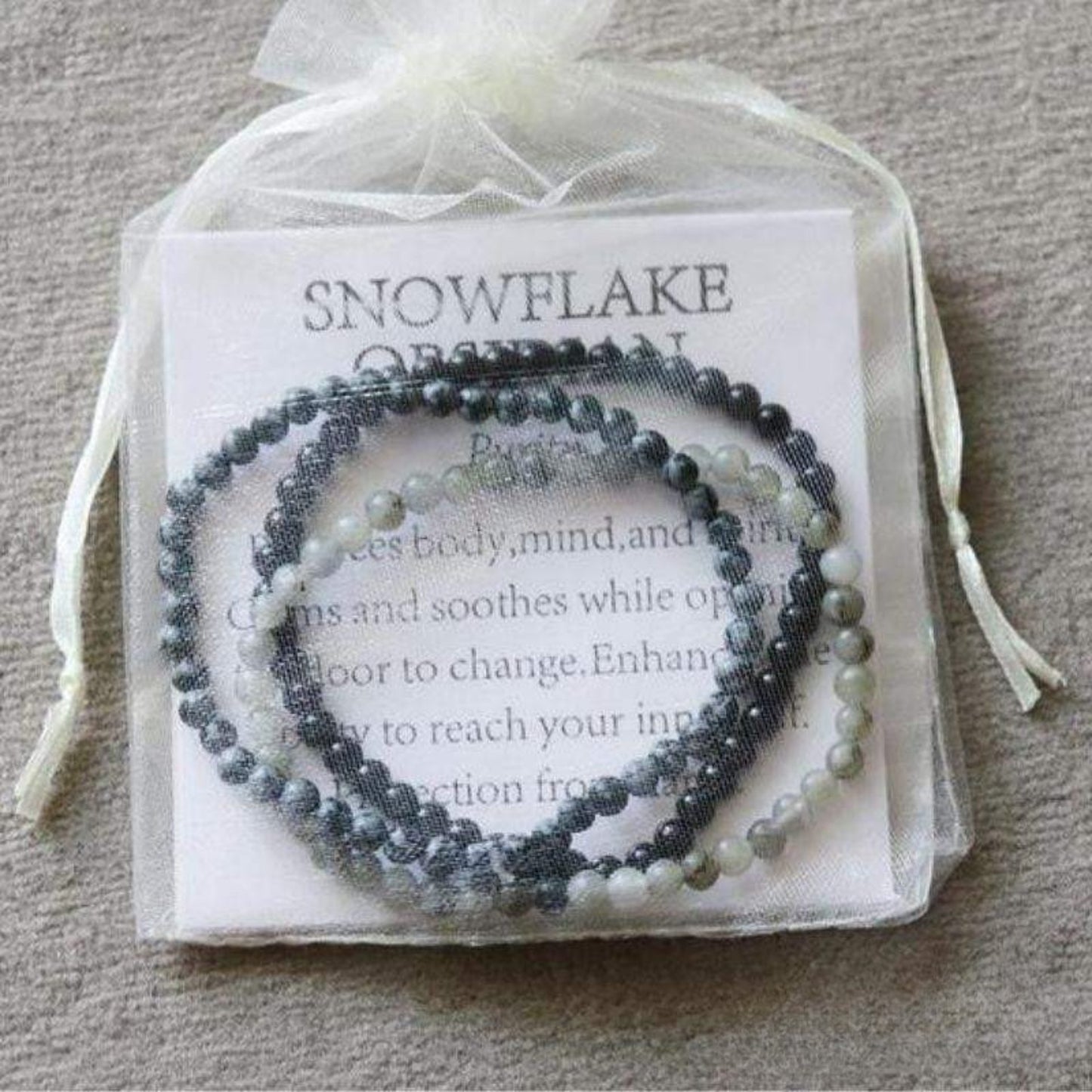 Set of 3 Bracelets in Labradorite, Black Onyx & Snow Obsidian