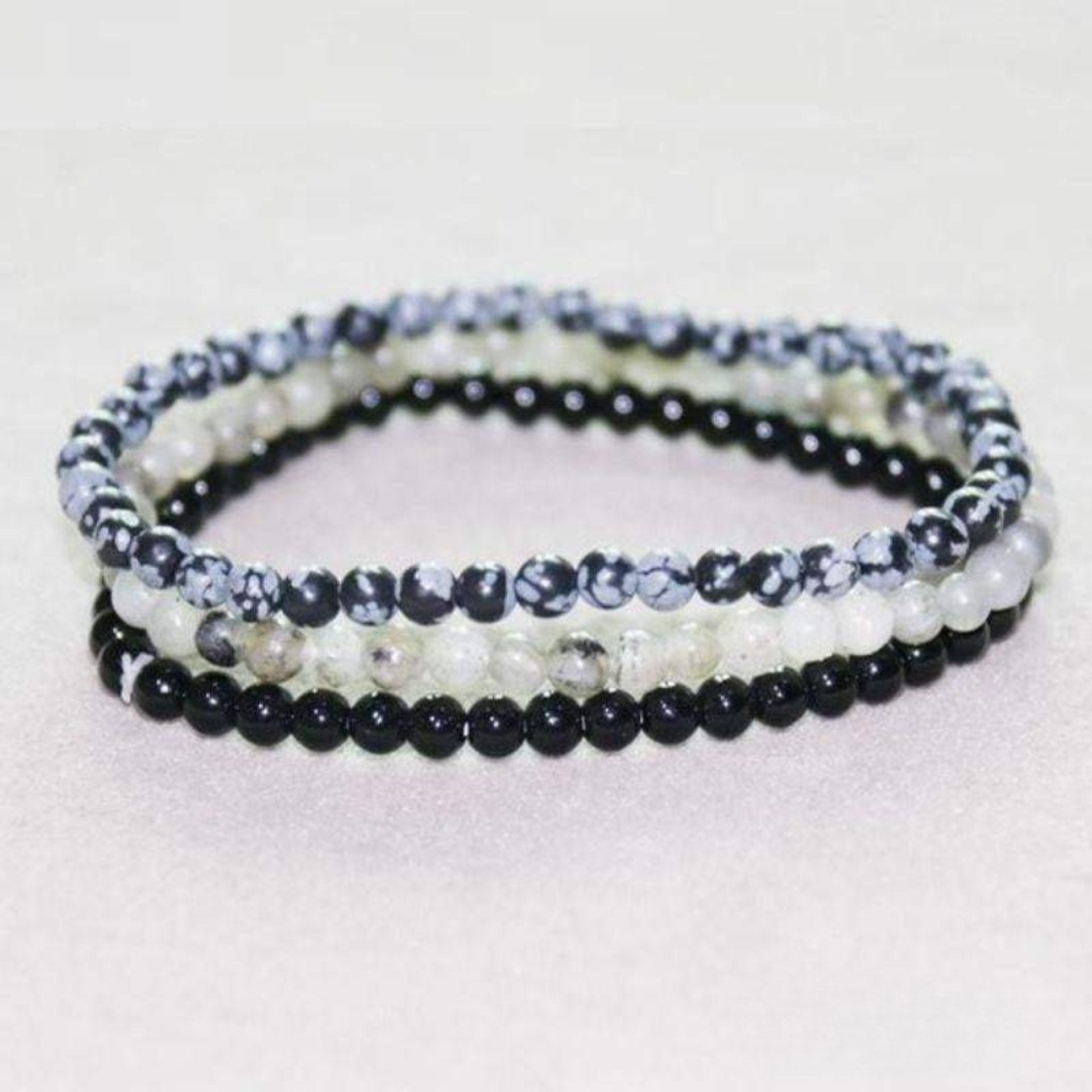 Set of 3 Bracelets in Labradorite, Black Onyx & Snow Obsidian