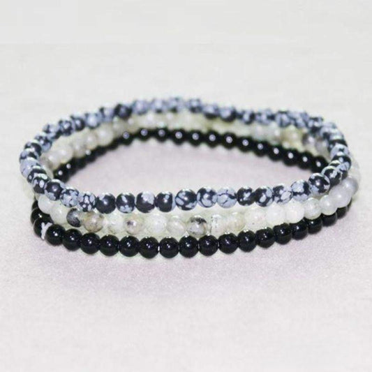 Set of 3 Bracelets in Labradorite, Black Onyx & Snow Obsidian