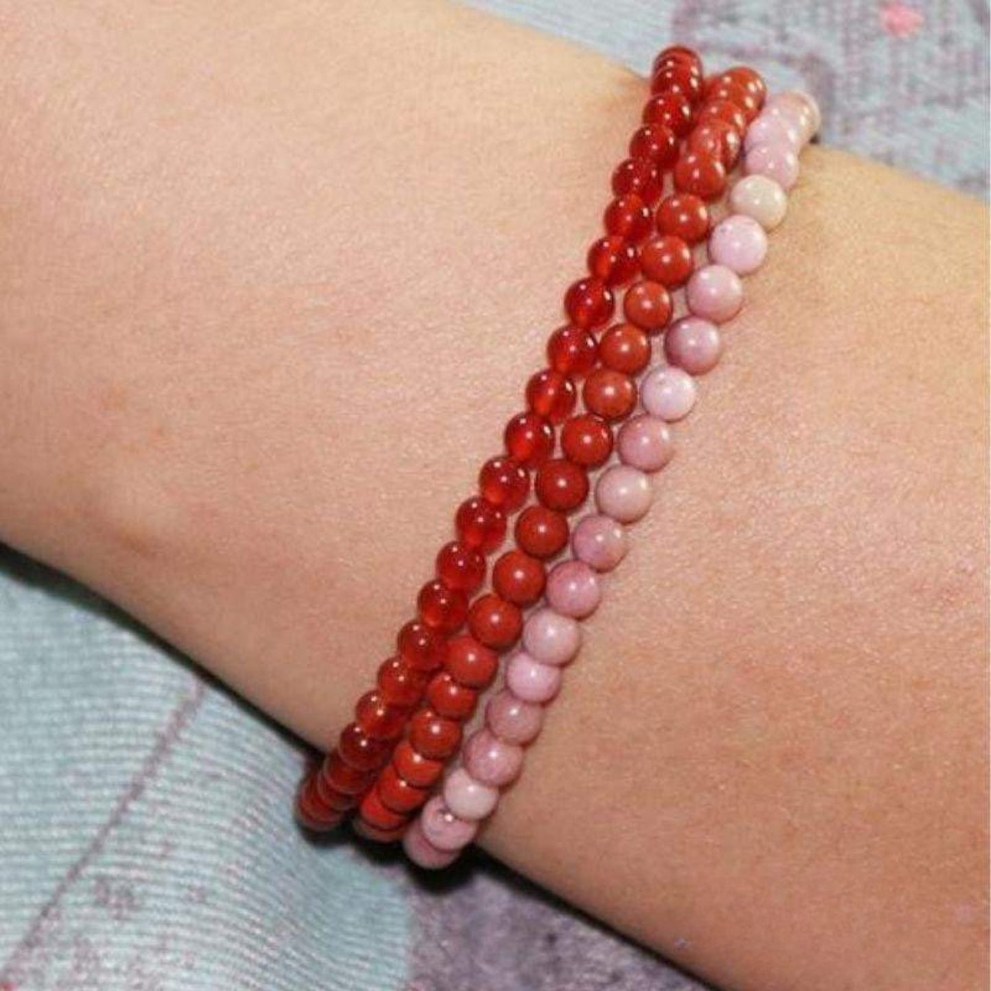 Set of 3 Bracelets in Rhodonite, Carnelian & Red Jasper