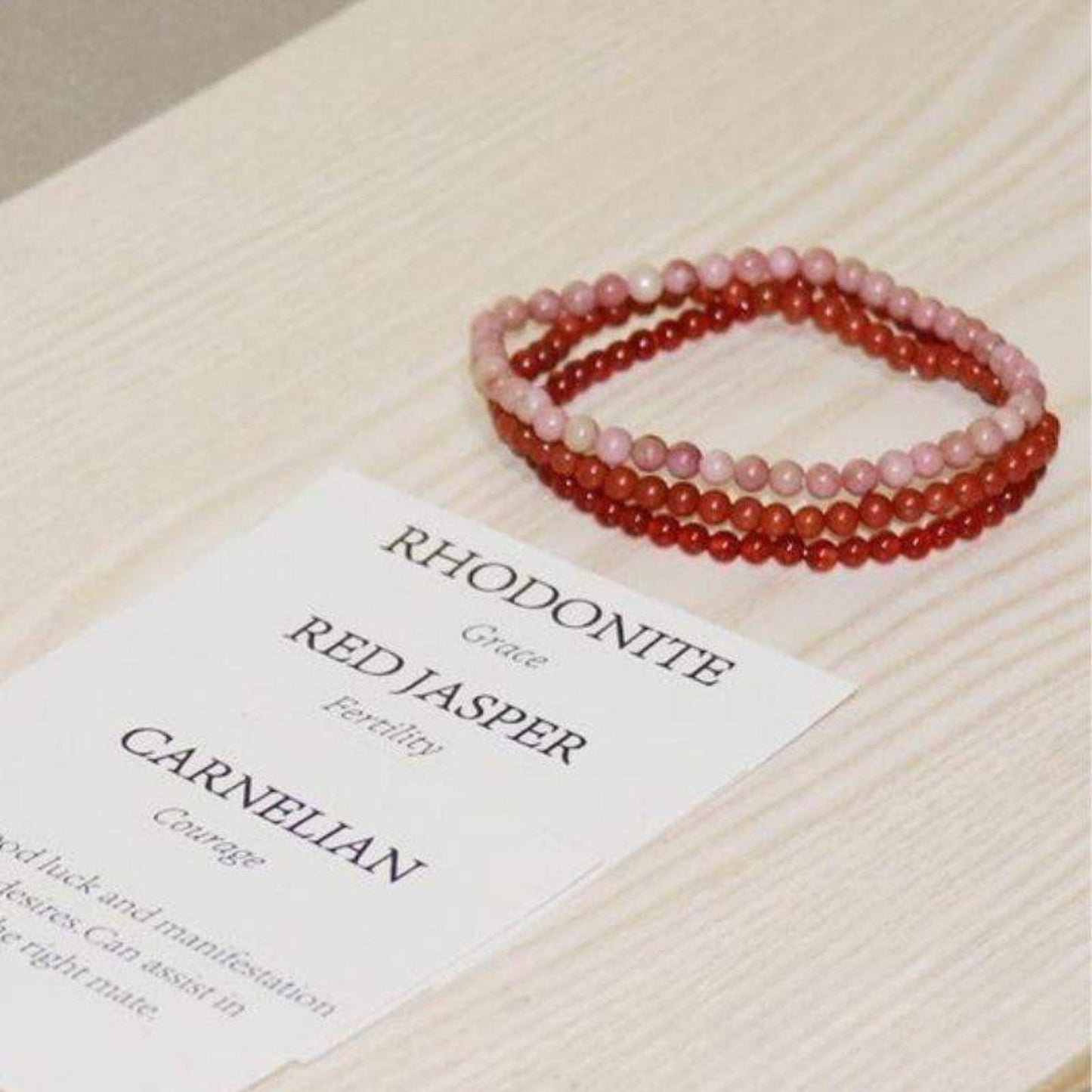 Set of 3 Bracelets in Rhodonite, Carnelian & Red Jasper