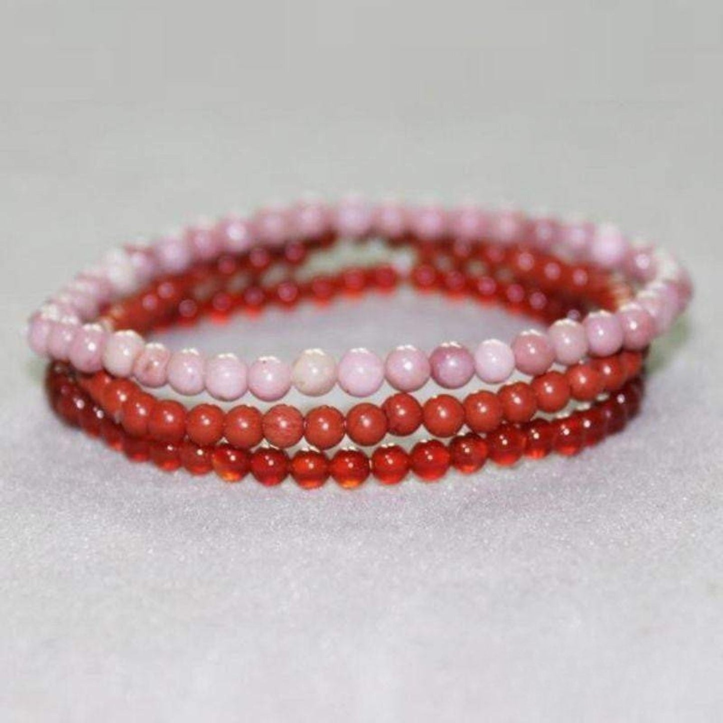 Set of 3 Bracelets in Rhodonite, Carnelian & Red Jasper