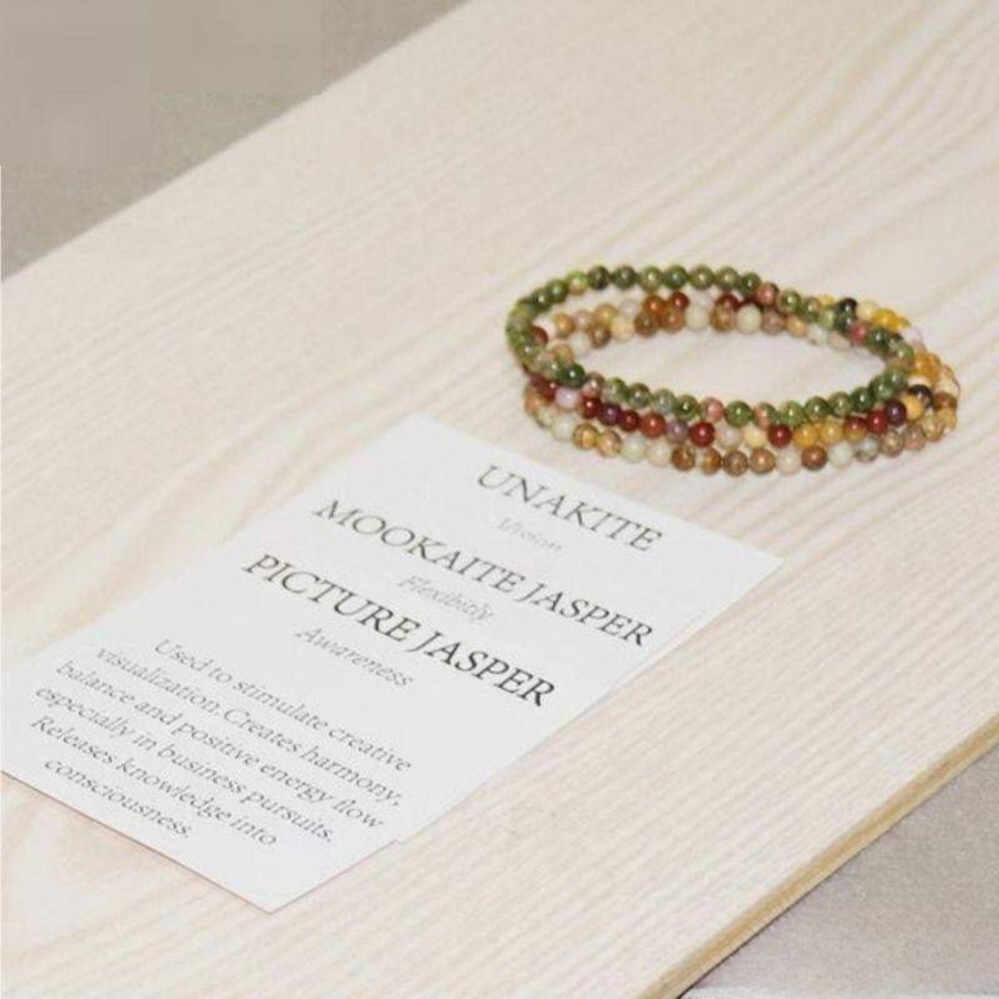Set of 3 Bracelets in Unakite, Picture Jasper & Mookaite