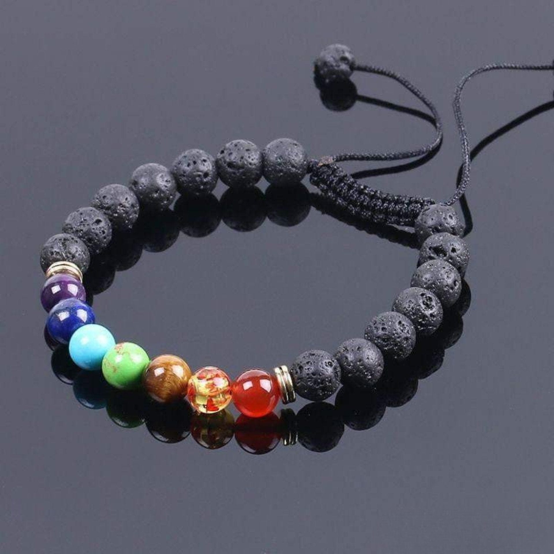 Silver lava stone 7 chakra bracelet