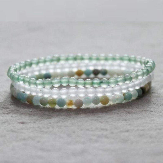 Snow quartz, amazonite and green aventurine bracelets