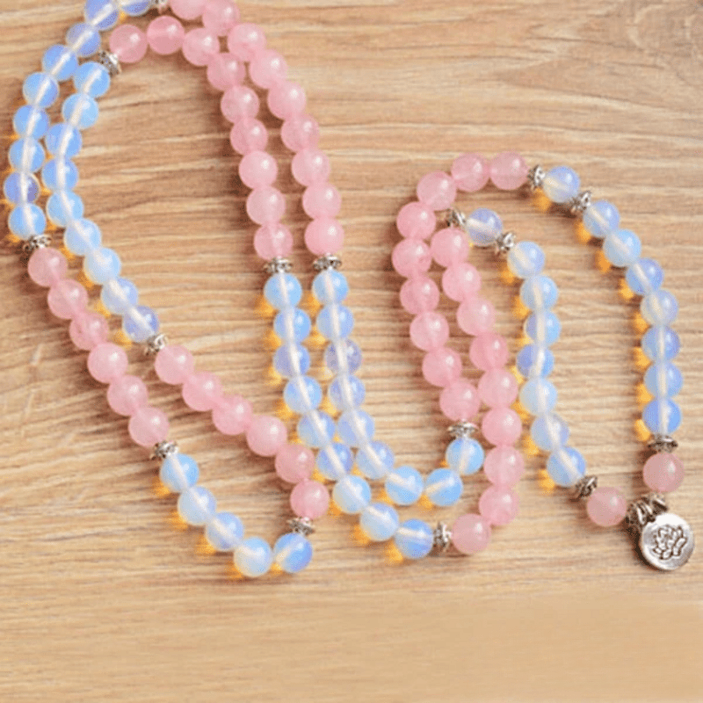 Tibetan mala bracelet in opalite and rose quartz