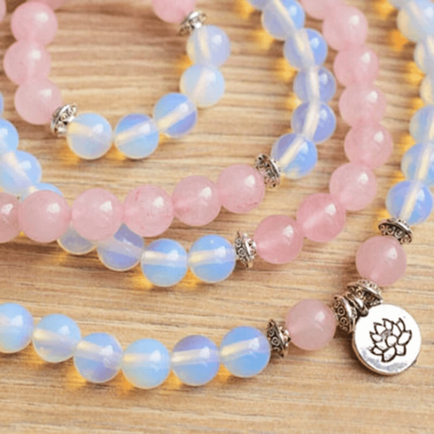 Tibetan mala bracelet in opalite and rose quartz