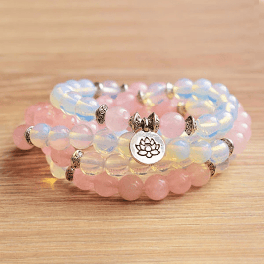 Tibetan mala bracelet in opalite and rose quartz