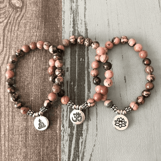 Tibetan Mala Bracelet in Rhodonite