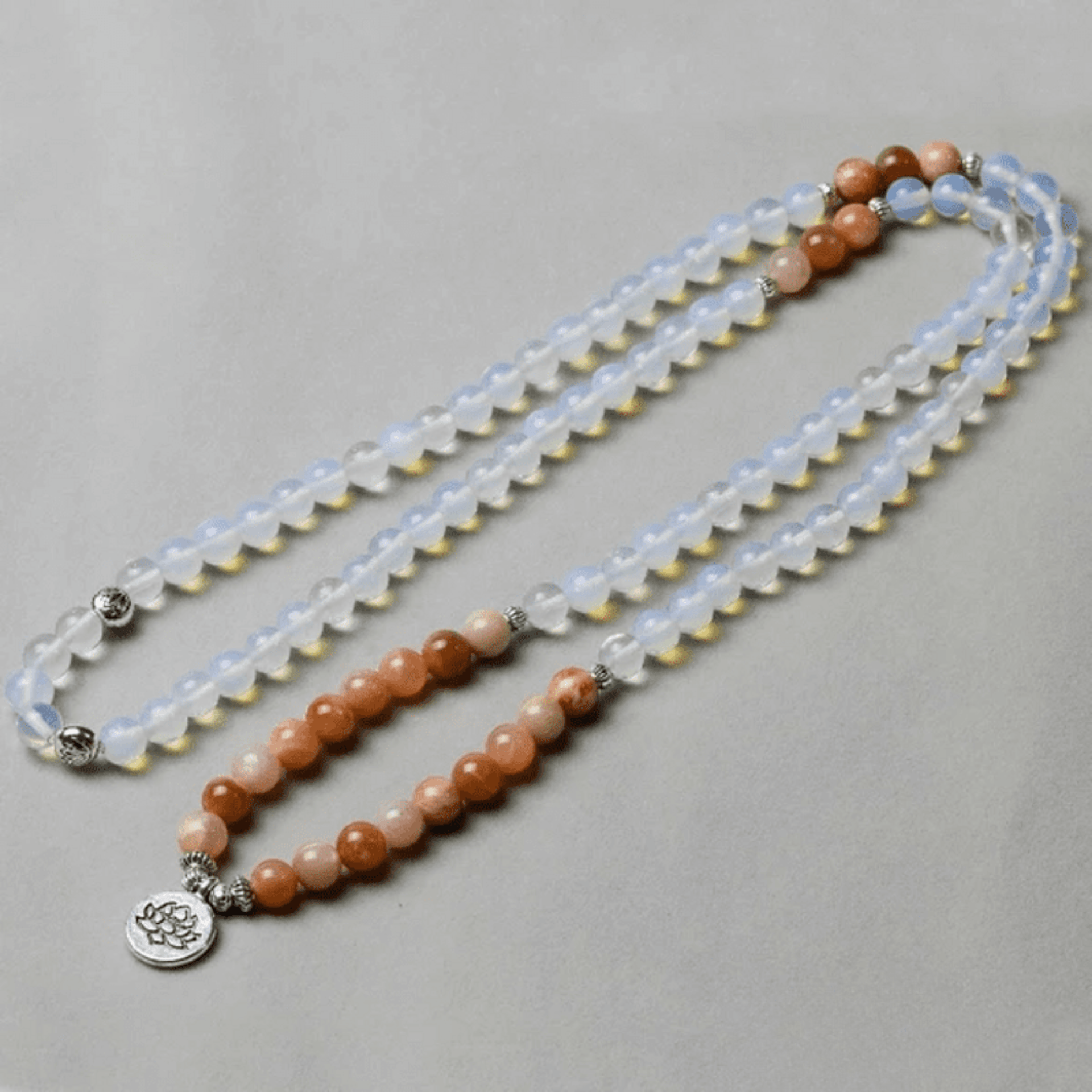 Tibetan mala bracelet in sunstone and opalite