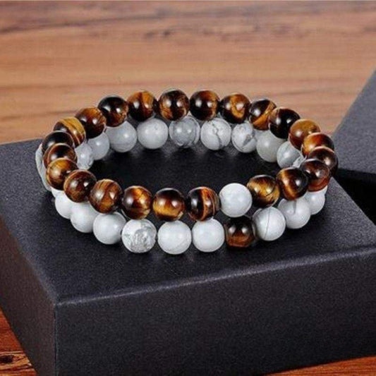 “Tiger” Couple Distance Bracelets – White Howlite & Tiger Eye