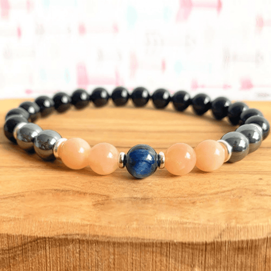 Tourmaline, Hematite, Kyanite and Sunstone Bracelet