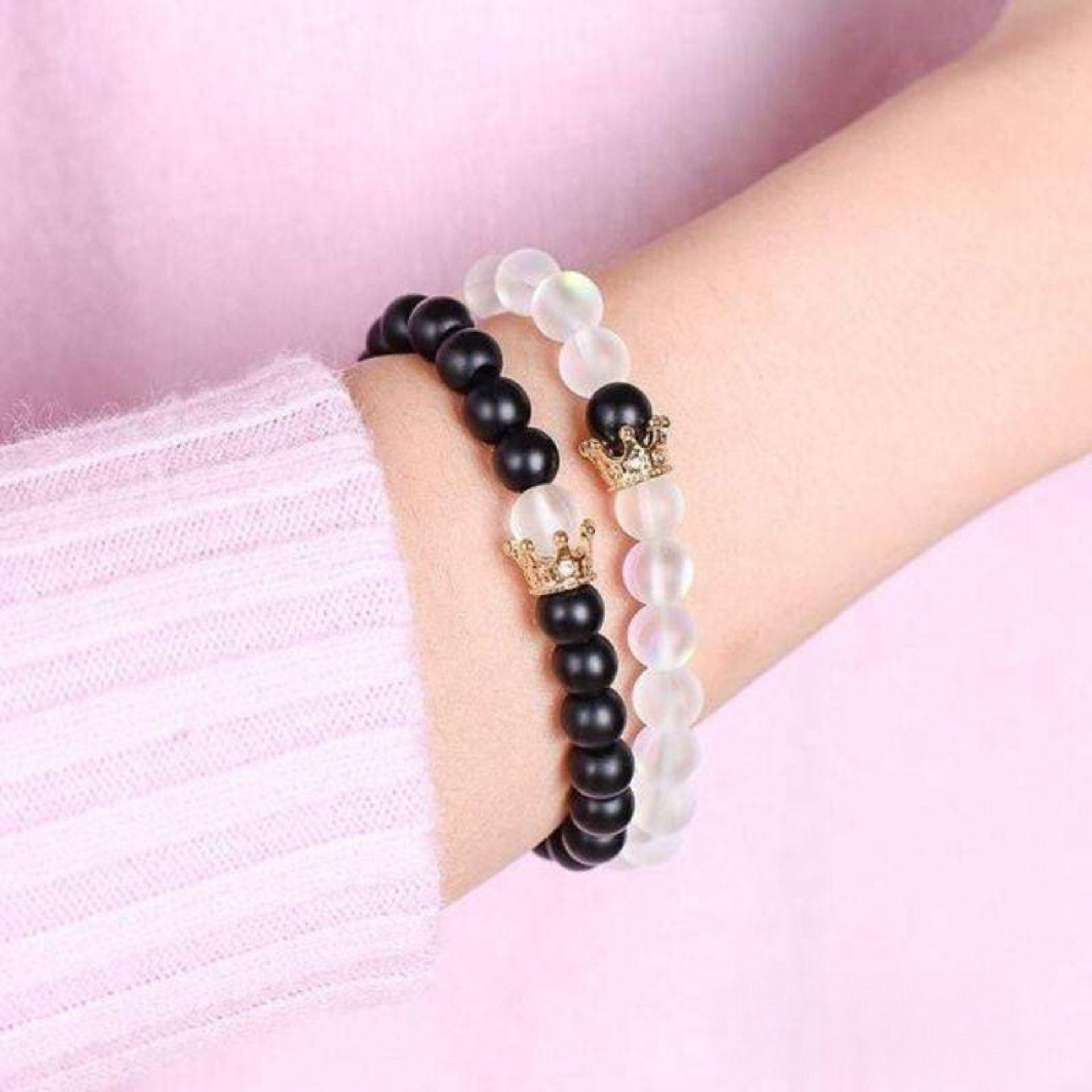Transparent Black & White Crown Distance Bracelets