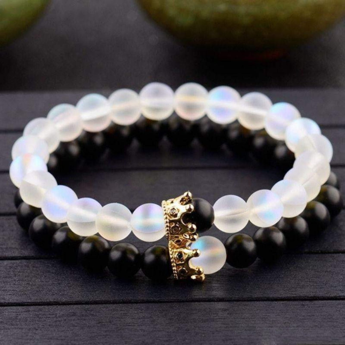Transparent Black & White Crown Distance Bracelets