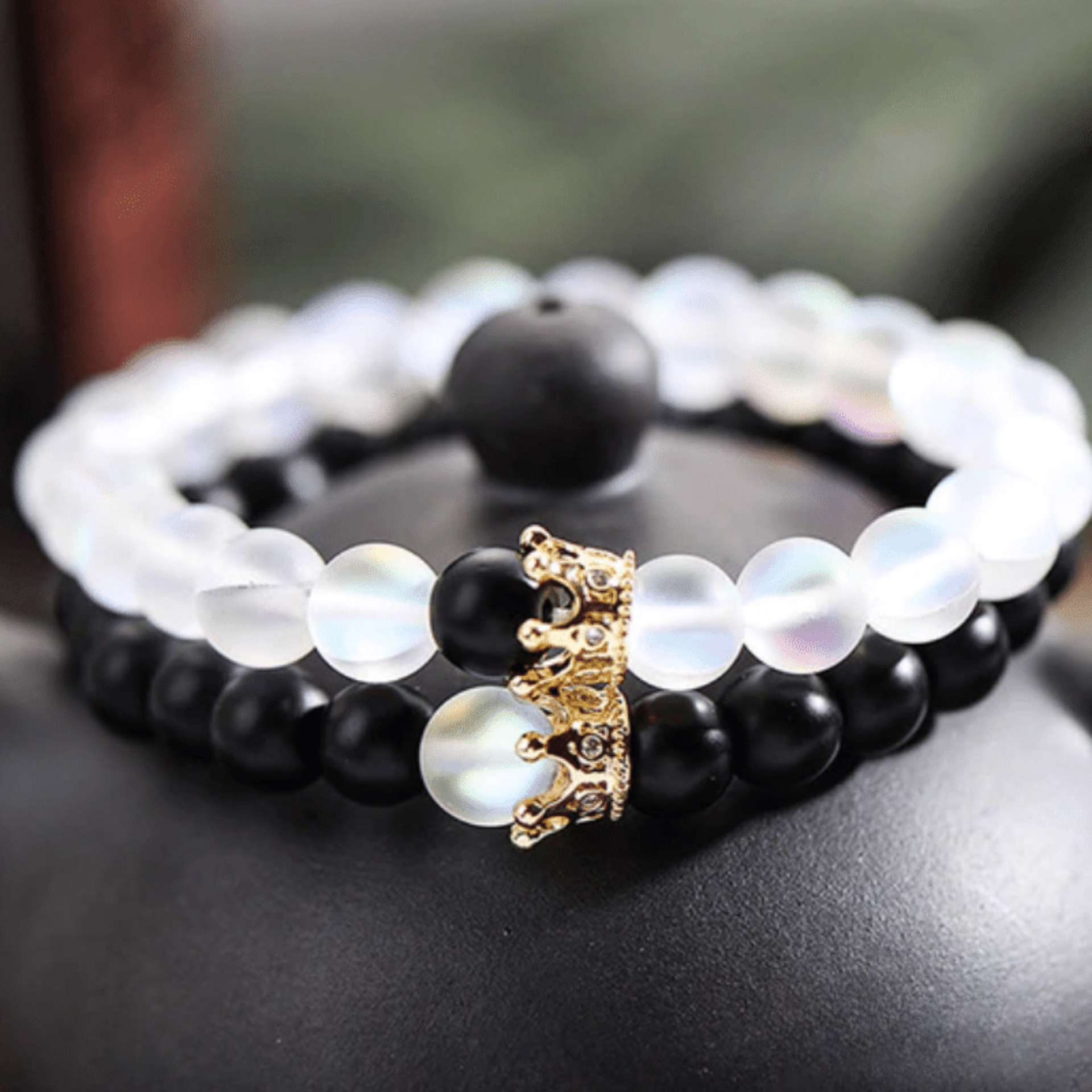 Transparent Black & White Crown Distance Bracelets