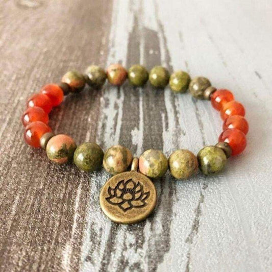 Unakite and Carnelian Lotus Bracelet